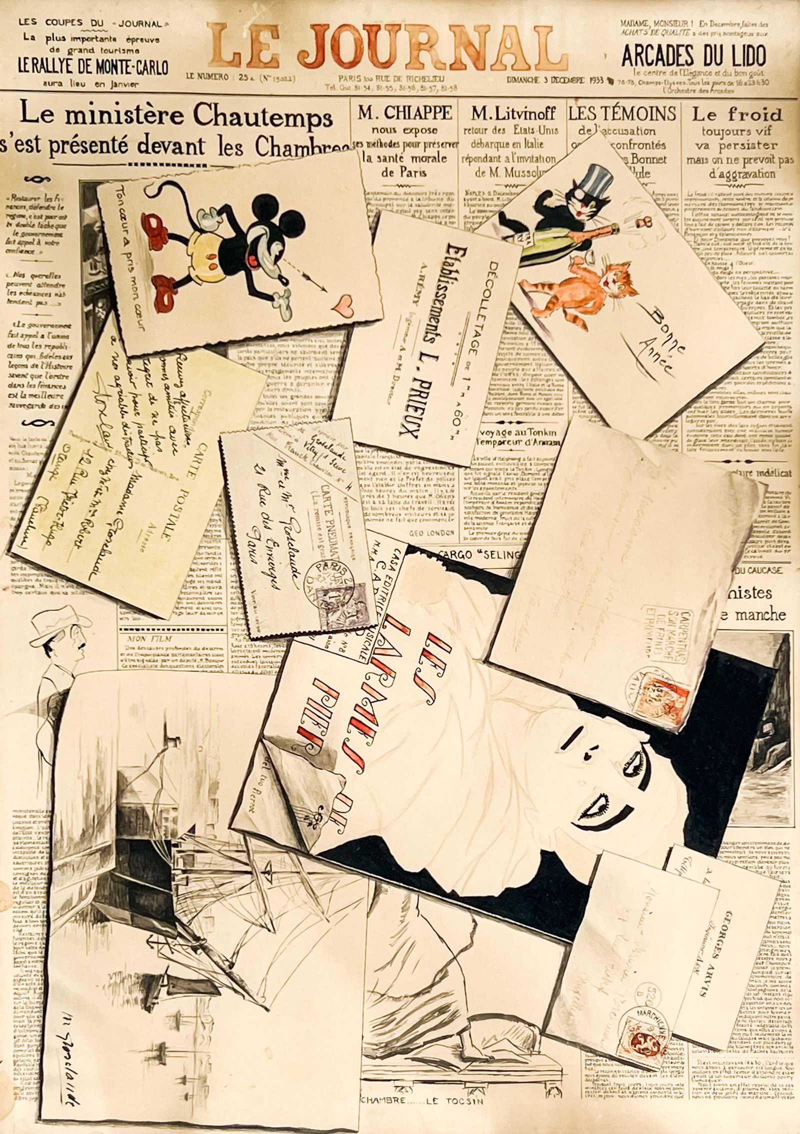 Artist Unknown - Trompe L'Oeil of Postcards and Newspaper (1 of 3)