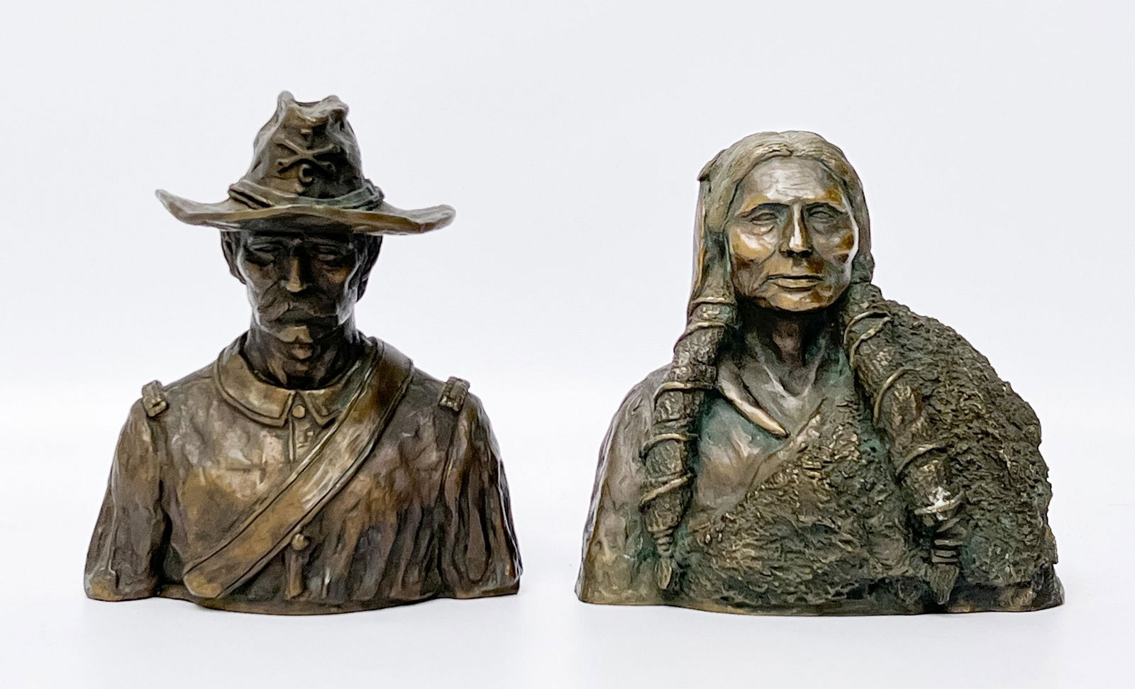 Joe Ruiz Grandee - 2 Small Busts: Lot 97 Joe Ruiz Grandee American (1929-2021) 2 Small Busts bronze this lot includes: Untitled (Bust of a Cowboy), edition 64/126, 1969 Untitled (Bust of a Native American), edition 53/100, 1970 each i