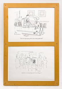 Karl Haendel - New Yorker Cartoon: Lot 64 Karl Haendel American (b. 1976) New Yorker Cartoon (2004) graphite on Arches paper signed verso sheet (each): 22 x 30 inches frame dimensions: 52 x 35 1/4 x 1 3/4 inches, wood frame with glazin