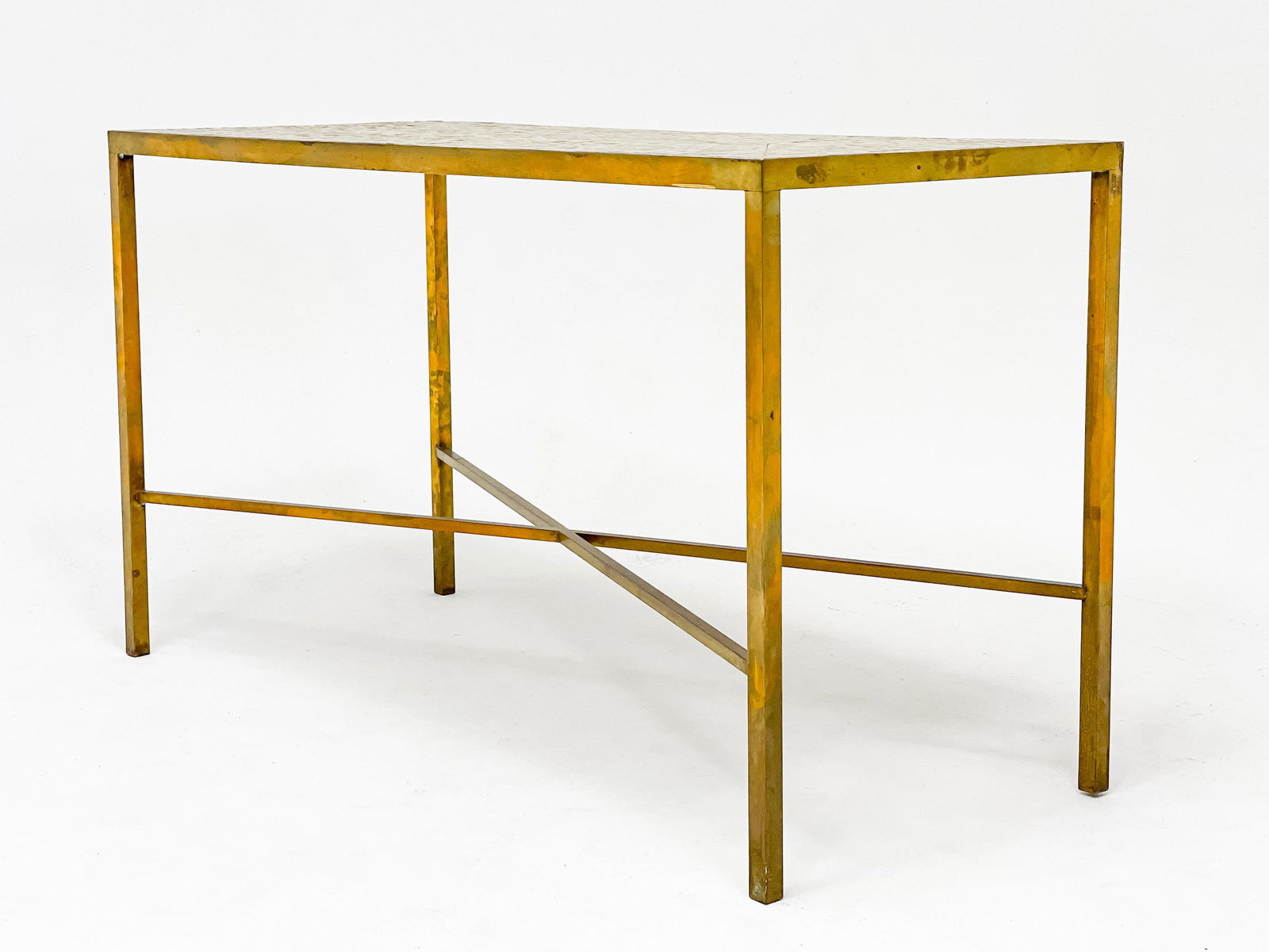Mid-Century Modern Mosaic Tile And Brass Console Table (1 of 4)