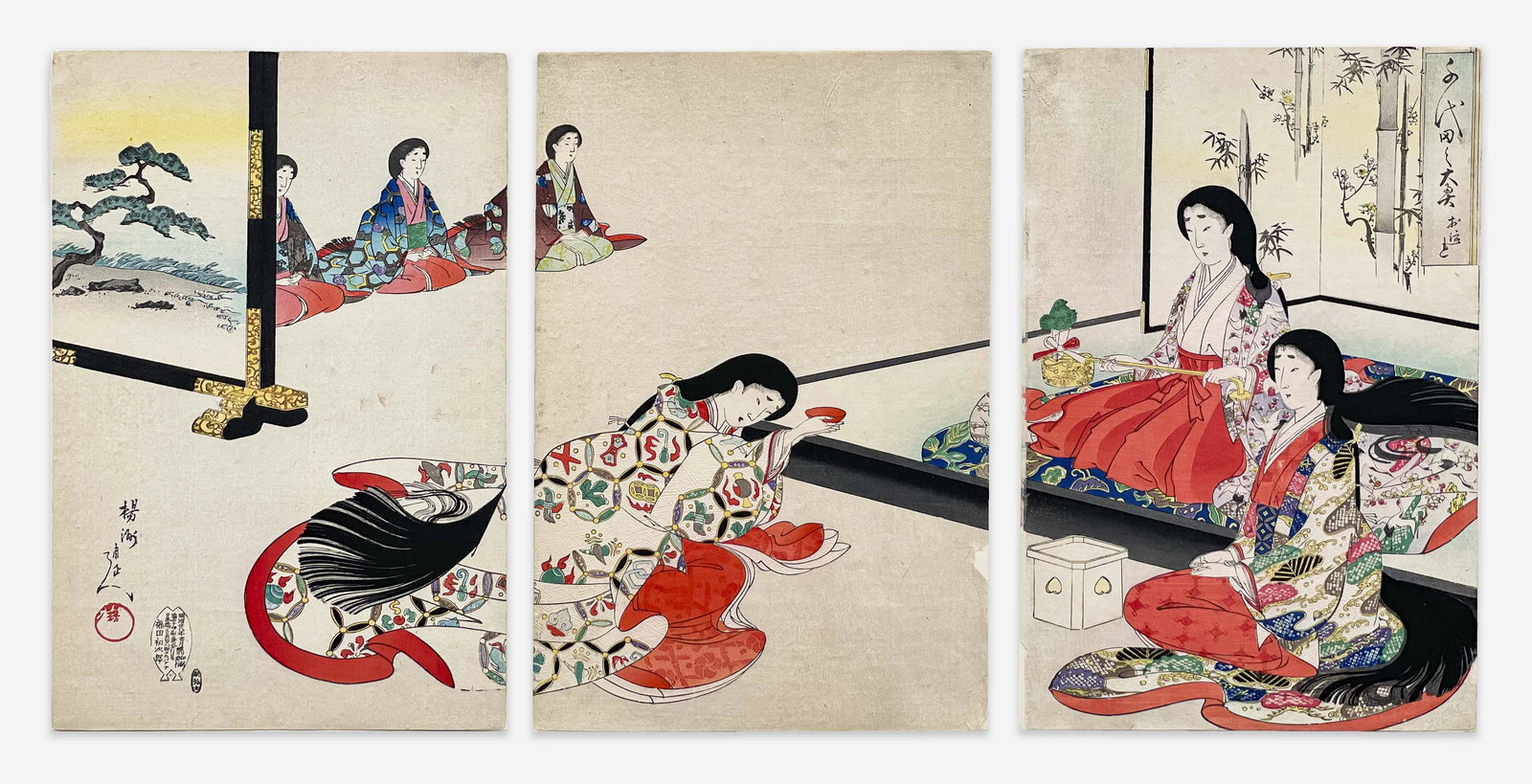 Toyohara Chikanobu  - Paying Respect, Triptych (1 of 8)