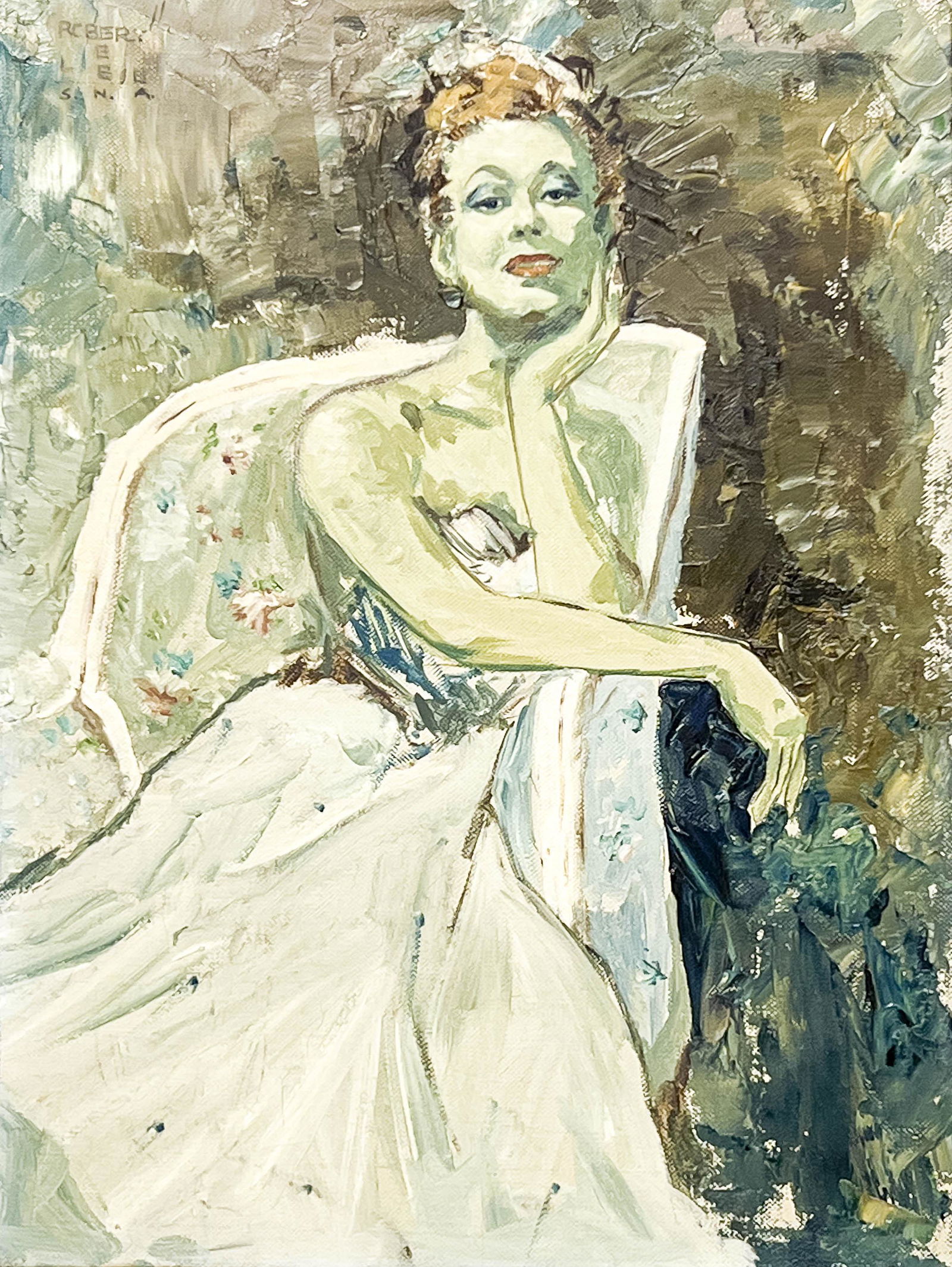 Robert Edmund Lee (aka Robert F. Lei) - Portrait of Swann Lee: Lot 60 Robert Edmund Lee (aka Robert F. Lei) American (1899-1980) Portrait of Swann Lee oil on canvas signed 'Robert E Lee / S.N.A.' upper left 16 x 12 inches frame dimensions: 23 x 19 x 2 1/2 inches,