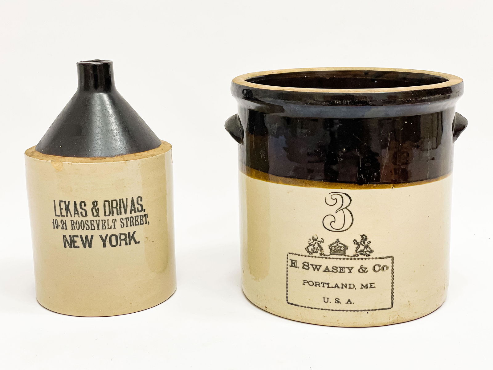 Two American Advertising Stoneware Pottery Vessels (1 of 4)