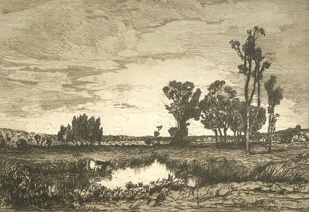 Mary Nimmo Moran - Cattle in a Pond: Lot 157 Mary Nimmo Moran American (1842-1899) Cattle in a Pond (1881) etching on paper signed in plate lower right image: 5 1/8 x 7 1/4 inches frame dimensions: 11 1/2 x 13 1/2 x 3/4 inches, wood fram