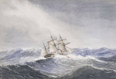 Xanthus Russell Smith - Ship in High Seas: Lot 17 Xanthus Russell Smith American (1839-1929) Ship in High Seas (1868) watercolor on paper signed lower left sight: 8 1/8 x 12 3/8 inches frame dimensions: 16 1/8 x 20 5/8 x 1/2 inches, wood