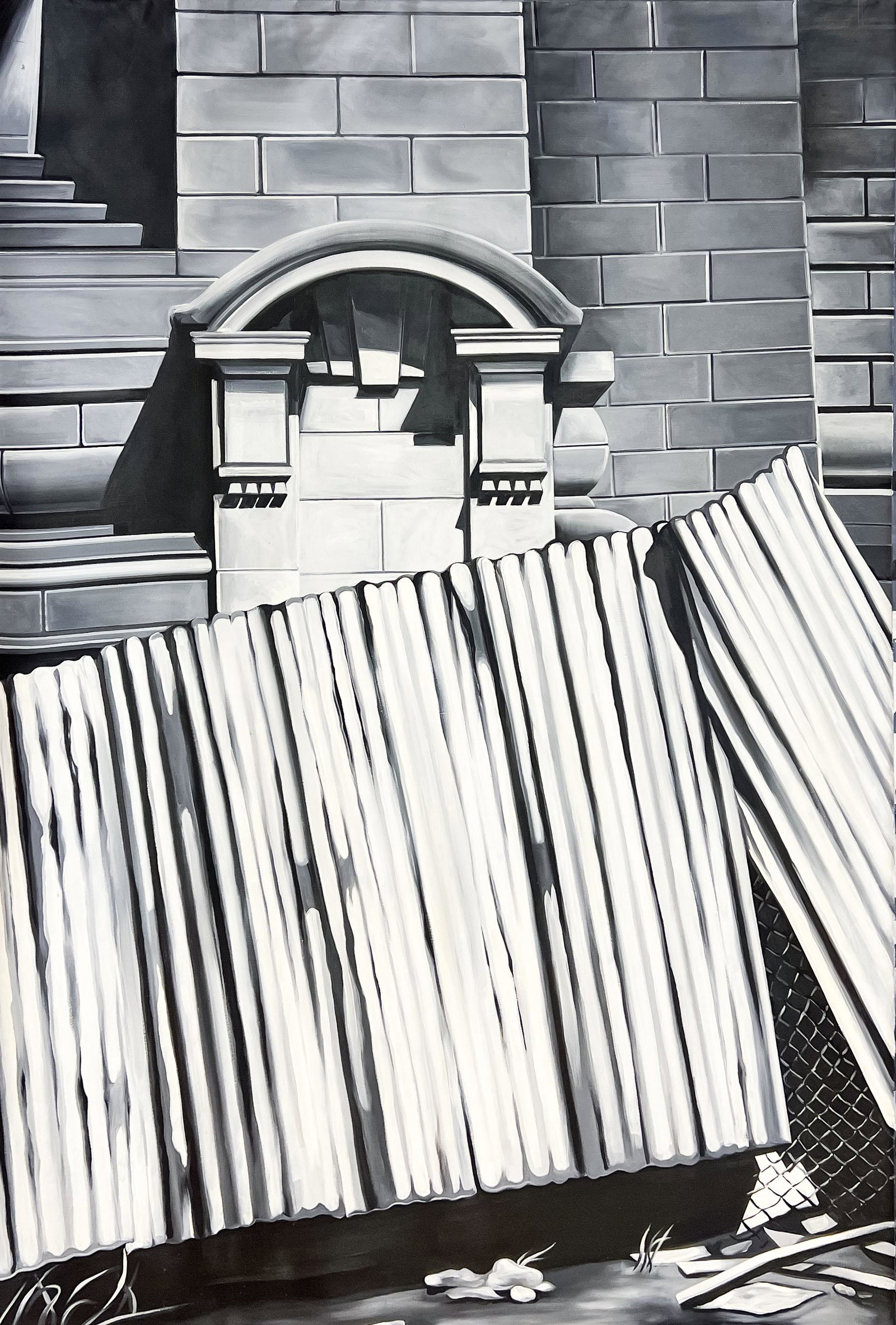 Lowell Nesbitt - Ruined New York Fence: Lot 64 Lowell Nesbitt American (1933-1993) Ruined New York Fence (1978) oil on canvas (unstretched) signed verso 95 x 62 1/2 inches unframed Provenance: From the Estate of Lowell Nesbitt