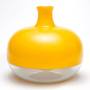 Luciano Vistosi (attributed) - Vase: Lot 28 Luciano Vistosi (attributed) Italian (1931-2010) Vase (c. 1960) opaque yellow and transparent glass height: 7 1/2 inches diameter: 8 1/2 inches Provenance: A Private Collection