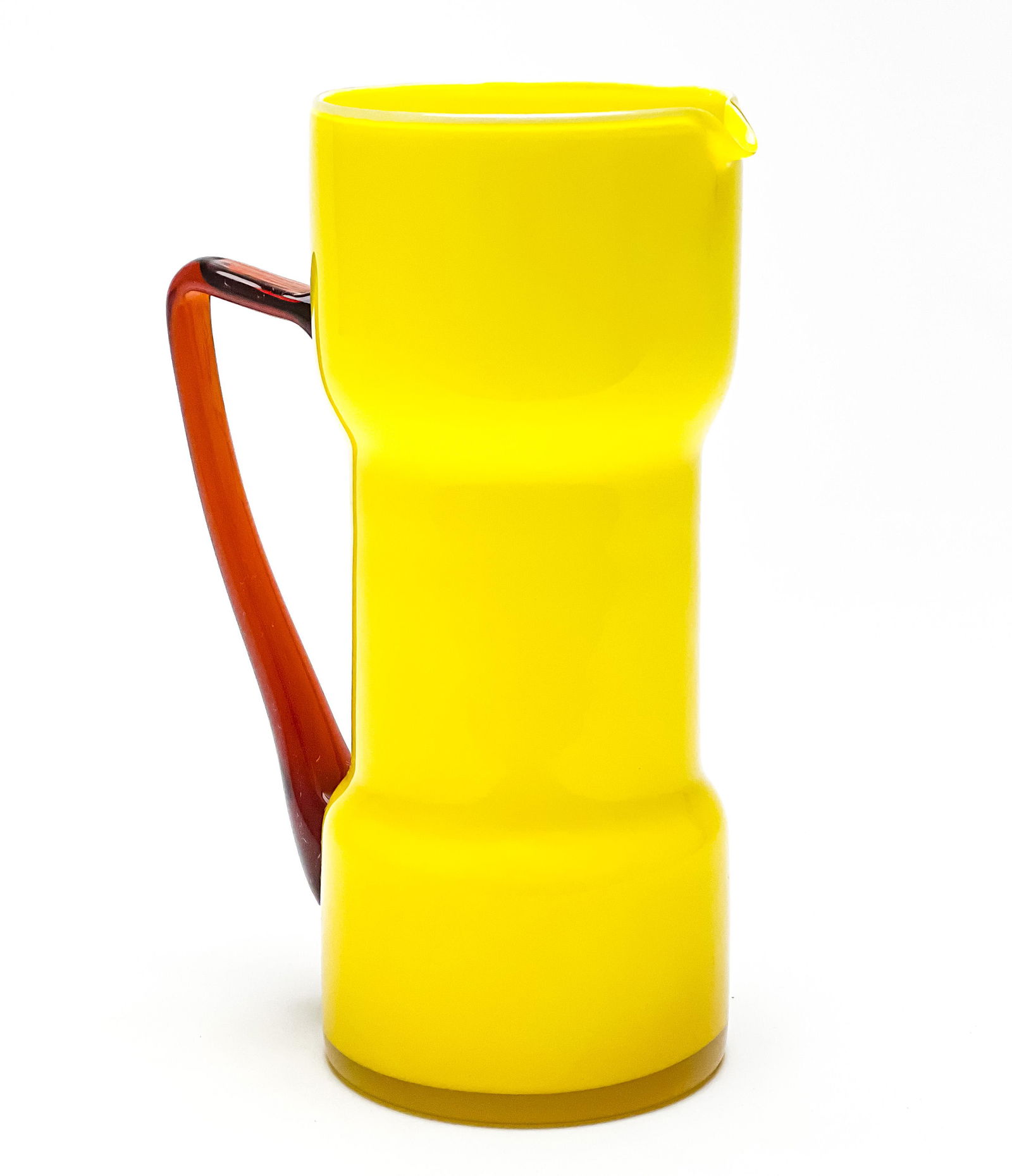 Italian Yellow Cased Glass Pitcher with Amber Handle (1 of 9)