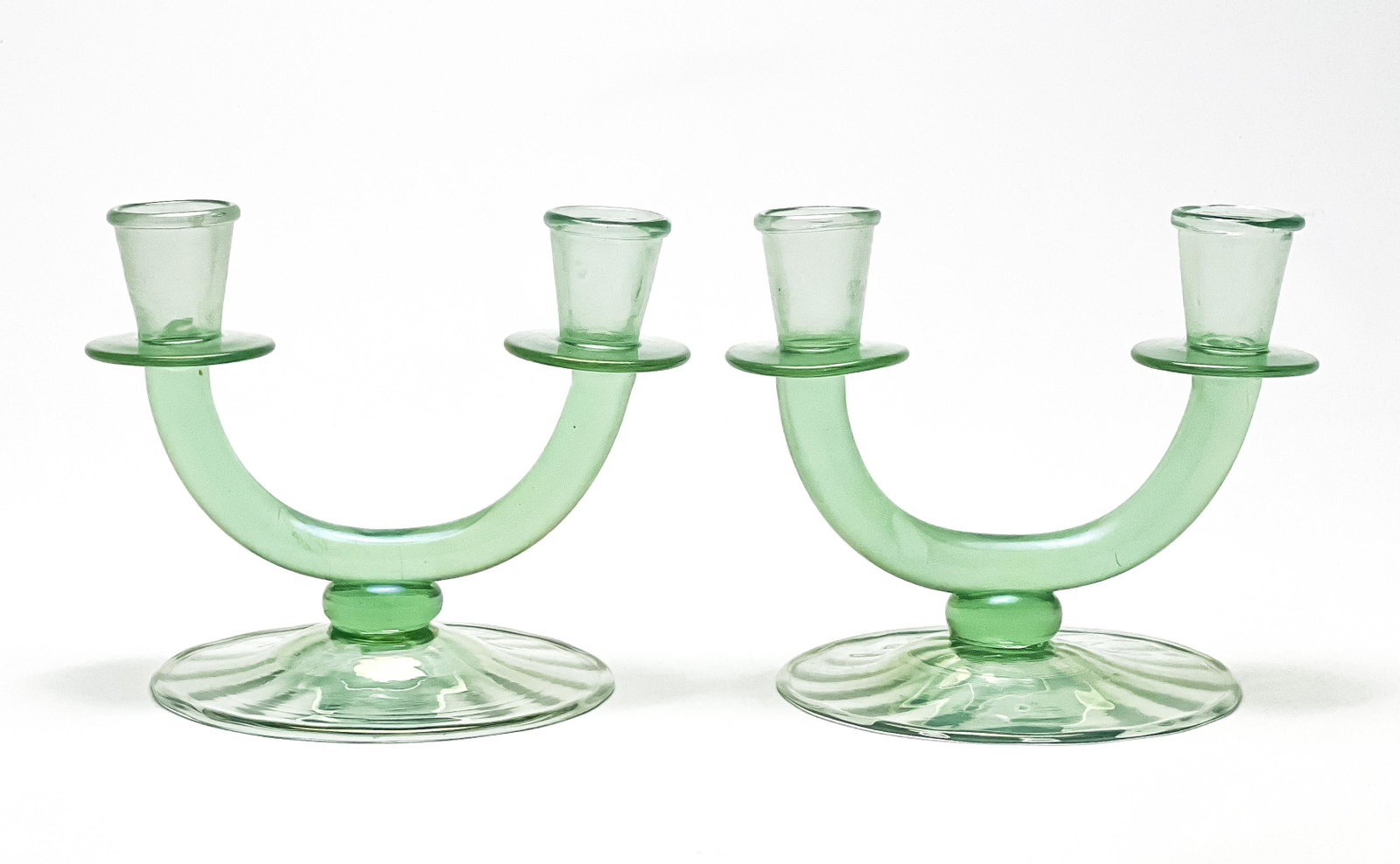 Pair of Seguso Italian Soffiato Glass Candelabra: Lot 85 Pair of Seguso Italian Soffiato Glass Candelabra (c. 1930) glass height: 4 inches width: 7 inches Provenance: A Private Collection