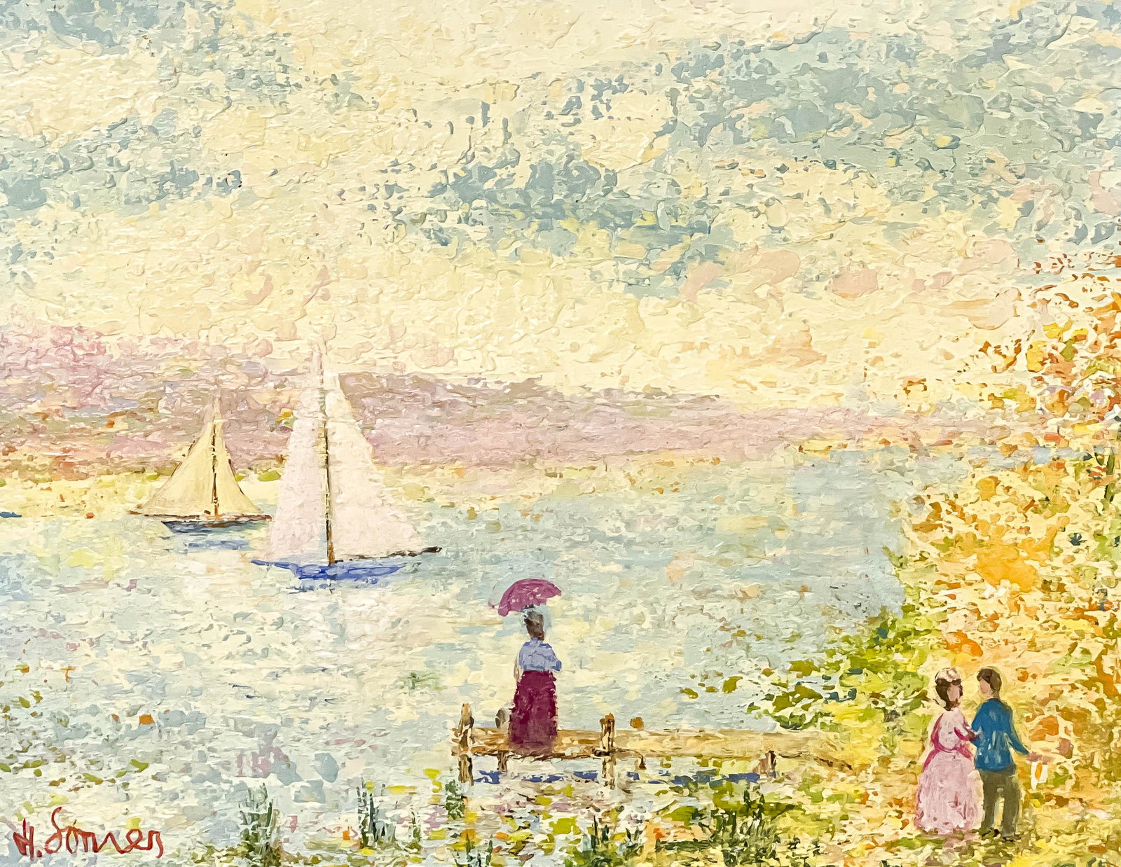 Harry Somers - Untitled (Sailboats): Lot 5 Harry Somers German (1922-2013) Untitled (Sailboats) oil on canvas signed lower left 8 3/4 x 10 3/4 inches frame dimensions: 16 1/4 x 18 1/4 x 1 1/2 inches, wood frame Provenance: From a Rye, NY
