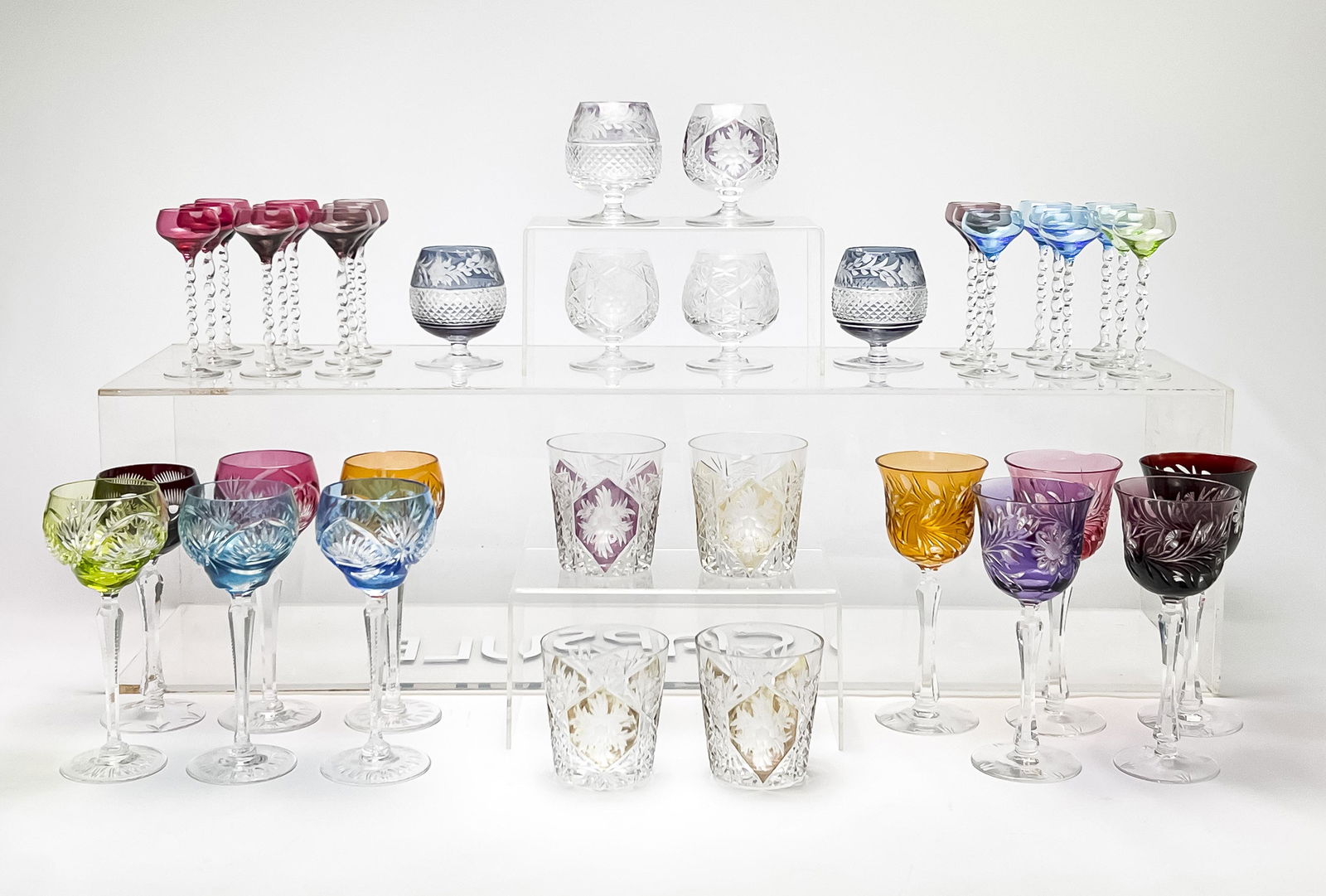 Assortment of Colorful Cut-Glass Stemware, 39 Pcs. (1 of 7)