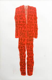 Lesley Dill - Red Poem Suit: Lot 62 Lesley Dill American (b. 1950) Red Poem Suit (1992) color lithograph and woodcut aside from the edition of 20 impressions published by Landfall Press, Santa Fe signed in pencil lower left, RTP