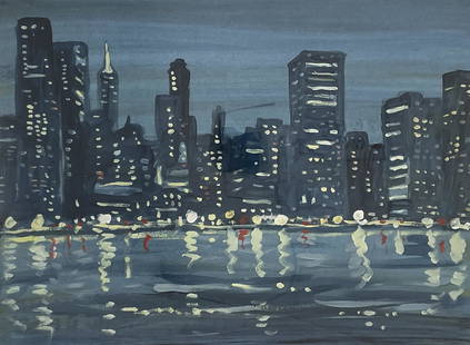 Richard Bosman - The New York Skyline and Bridge: Lot 125 Richard Bosman American (b.1944) The New York Skyline and Bridge acrylic on paper signed lower right 22 x 30 inches frame dimensions: 30 1/4 x 38 3/4 x 3/4 inches, wood frame with glazing Prov