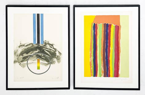 2 Contemporary Abstract Prints: Lot 130  2 Contemporary Abstract Prints including: Ronnie Landfield (American, b. 1947), lithograph in colors, 1973, signed lower right, numbered 10/75 Artist Unknown, &#8221;Aeolus II,&#8221; color e