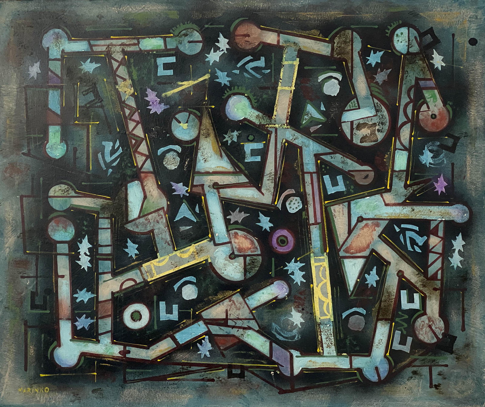 George Marinko - Hedonist: Lot 133 George Marinko American (1908 - 1989) Hedonist oil and gold leaf on masonite inscribed verso signed lower left 20 x 24 inches unframed Provenance: From a Long Island Collection