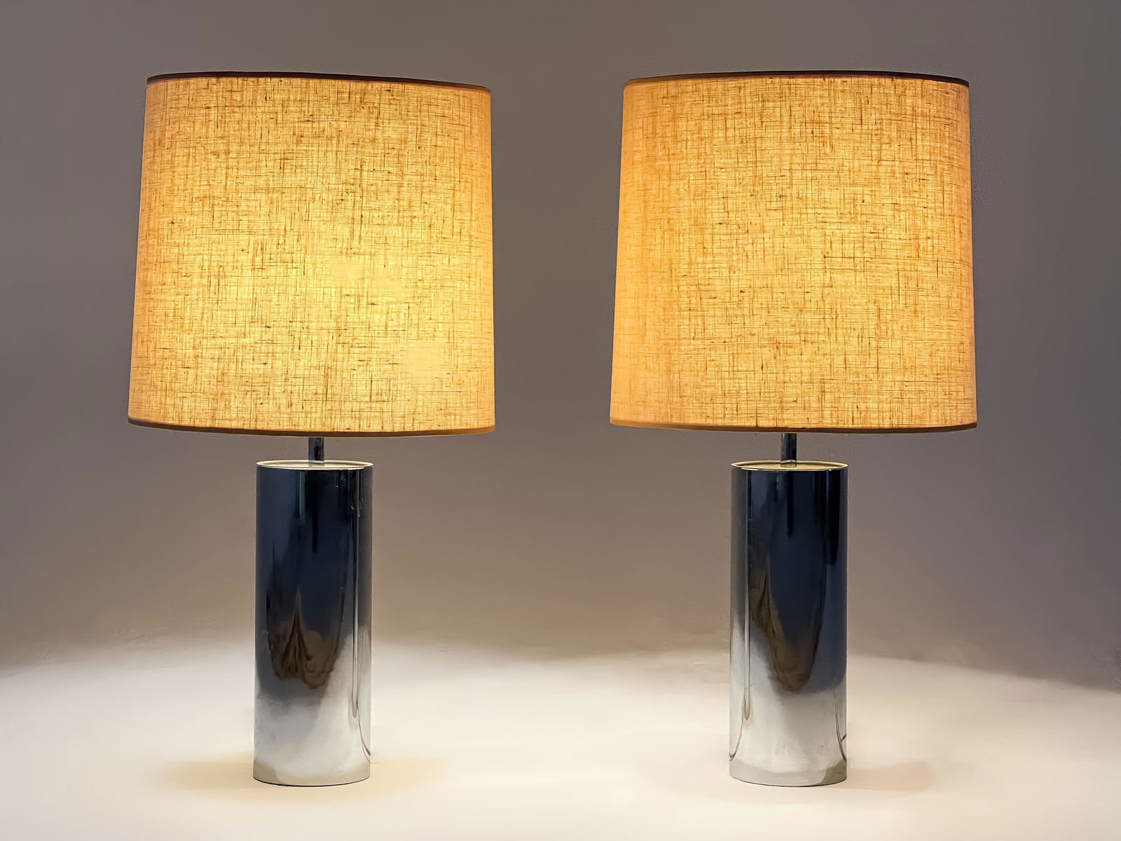 Pair of Chrome Cylinder Table Lamps (1 of 6)