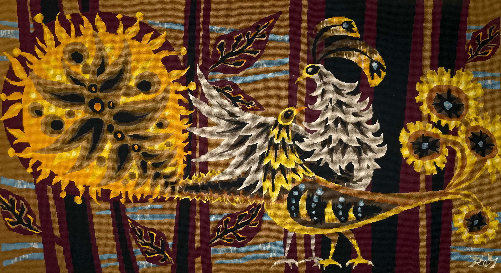 Needlepoint Wall Hanging with Birds and Flowers (1 of 4)