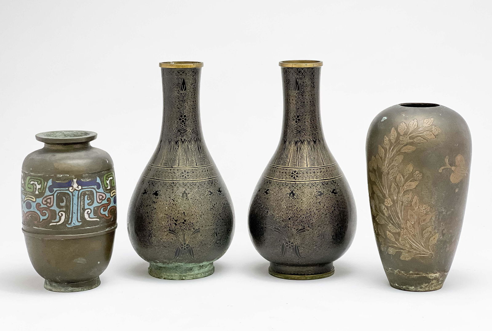 Pair of Chinese Cloisonné Vases and Two Other Asian Vases (1 of 6)