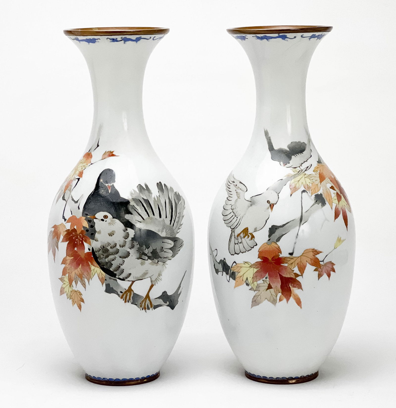 Japanese Pair of Partially Wireless Cloisonné Vases (1 of 6)