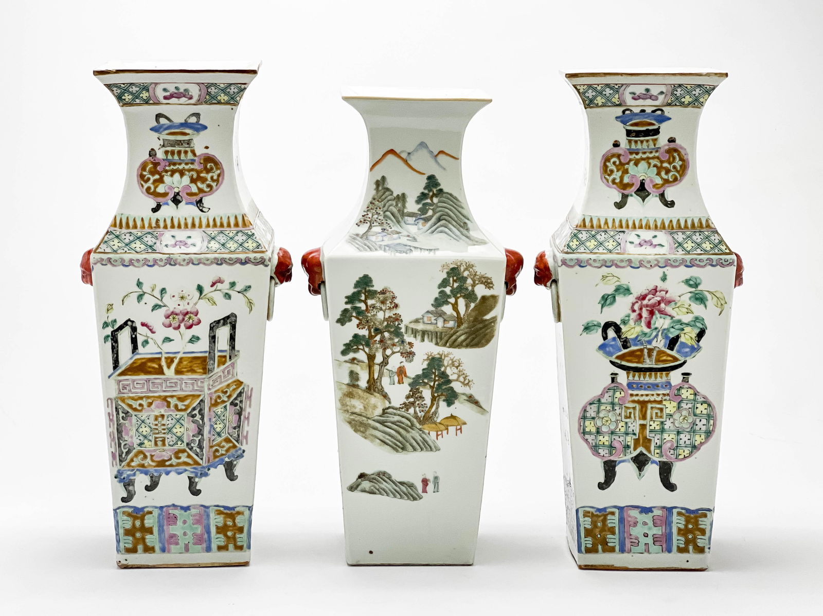Three Similar Chinese Porcelain Square Baluster Vases (1 of 7)