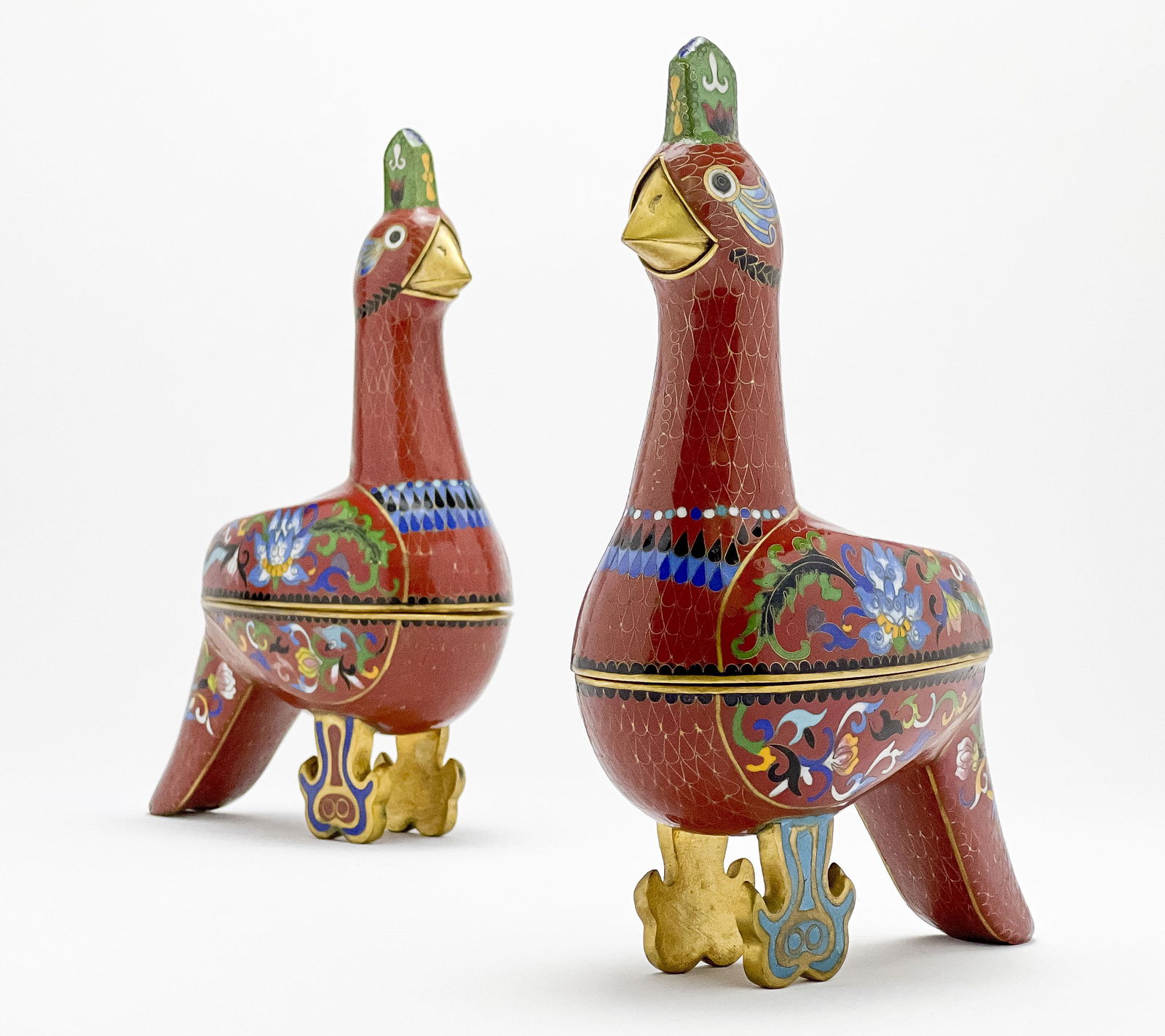 Pair of Chinese Cloisonne Bird-Form Boxes (1 of 8)