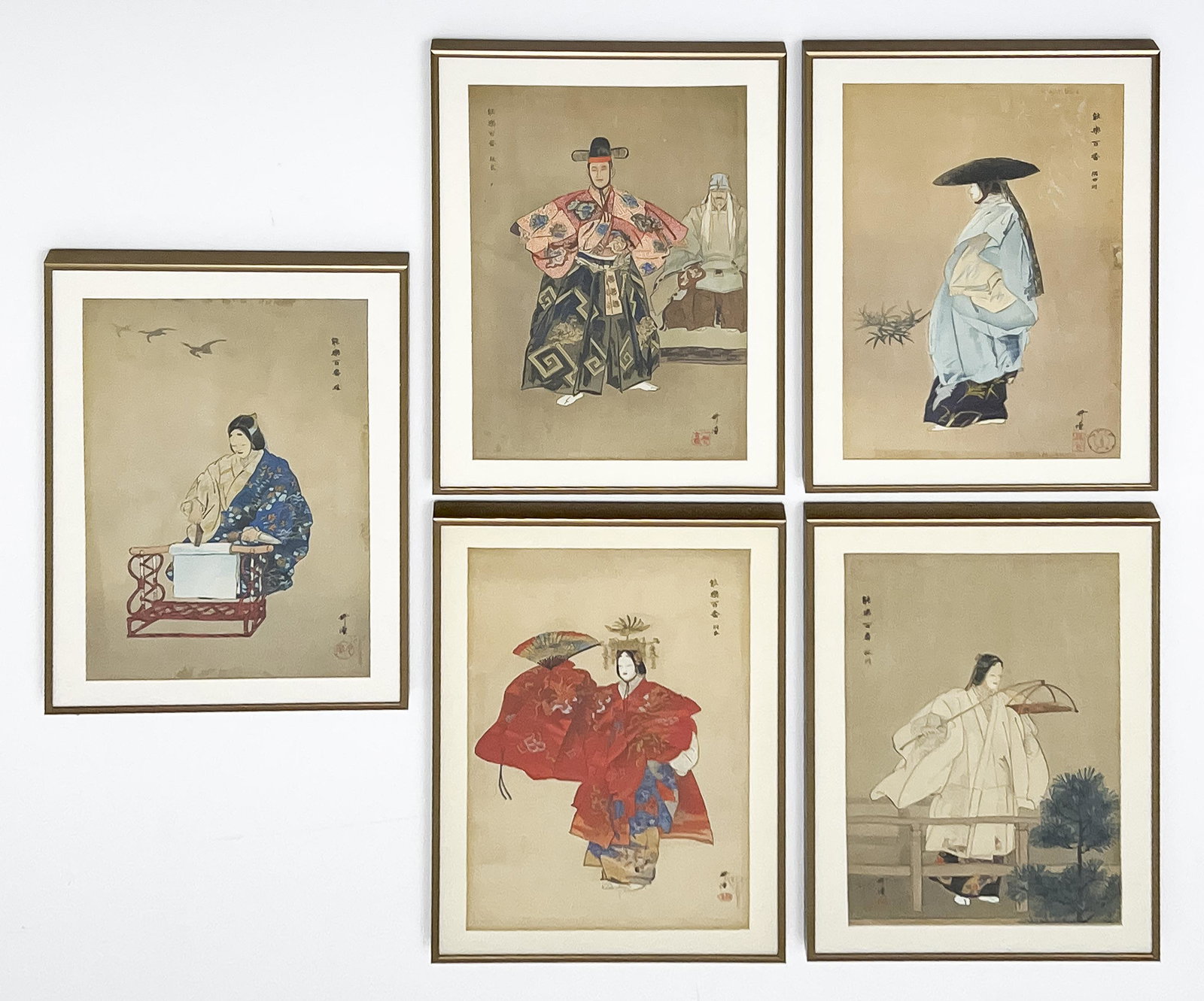 K gyo Tsukioka - 5 Japanese Prints: Lot 224 K gyo Tsukioka Japanese (1869-1927) 5 Japanese Prints woodcuts including prints from the One Hundred N Dramas series each signed sight (each): 14 1/2 x 9 1/2 inches frame dimensions (each): 17