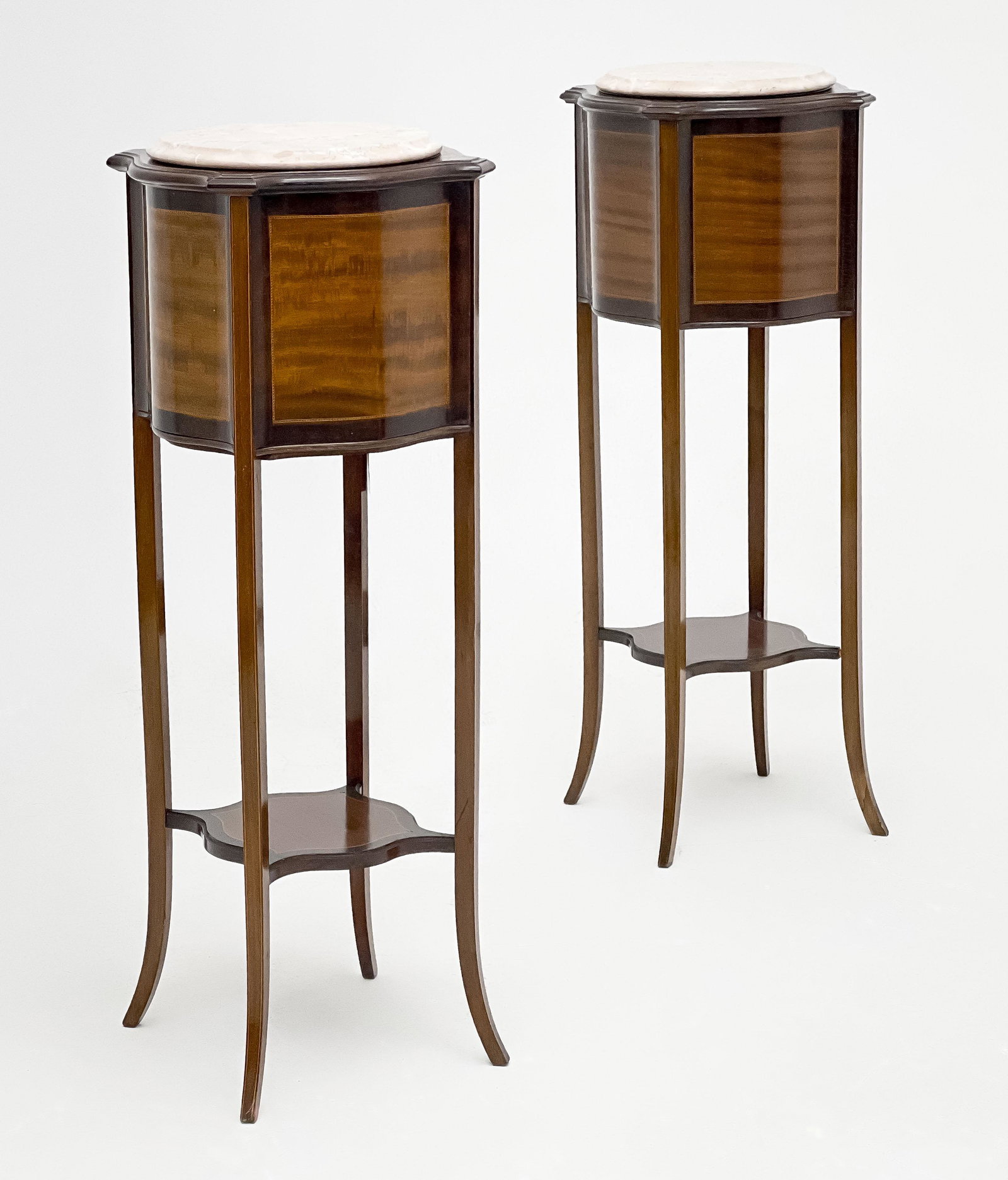 Edwardian Inlaid Mahogany Jardinieres on Stands, Pair (1 of 6)