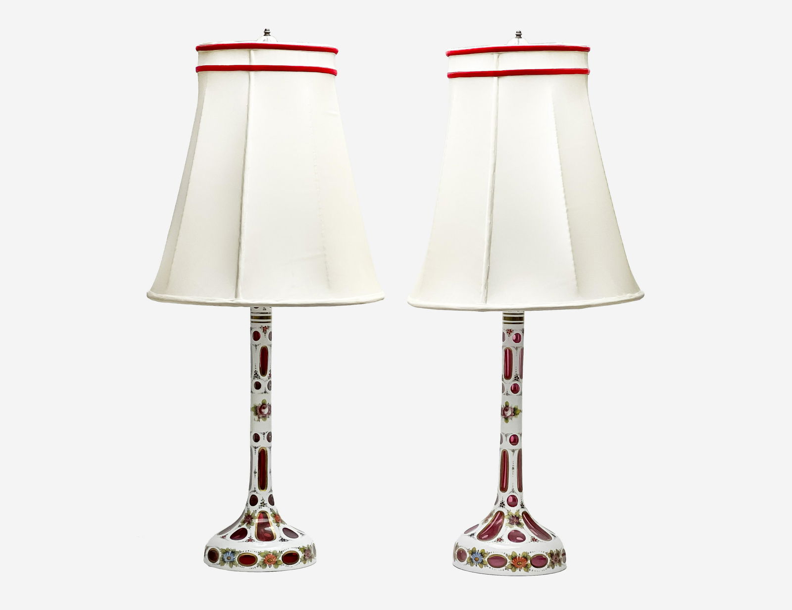 Bohemian Milk Cut Lamps, Pair (1 of 4)