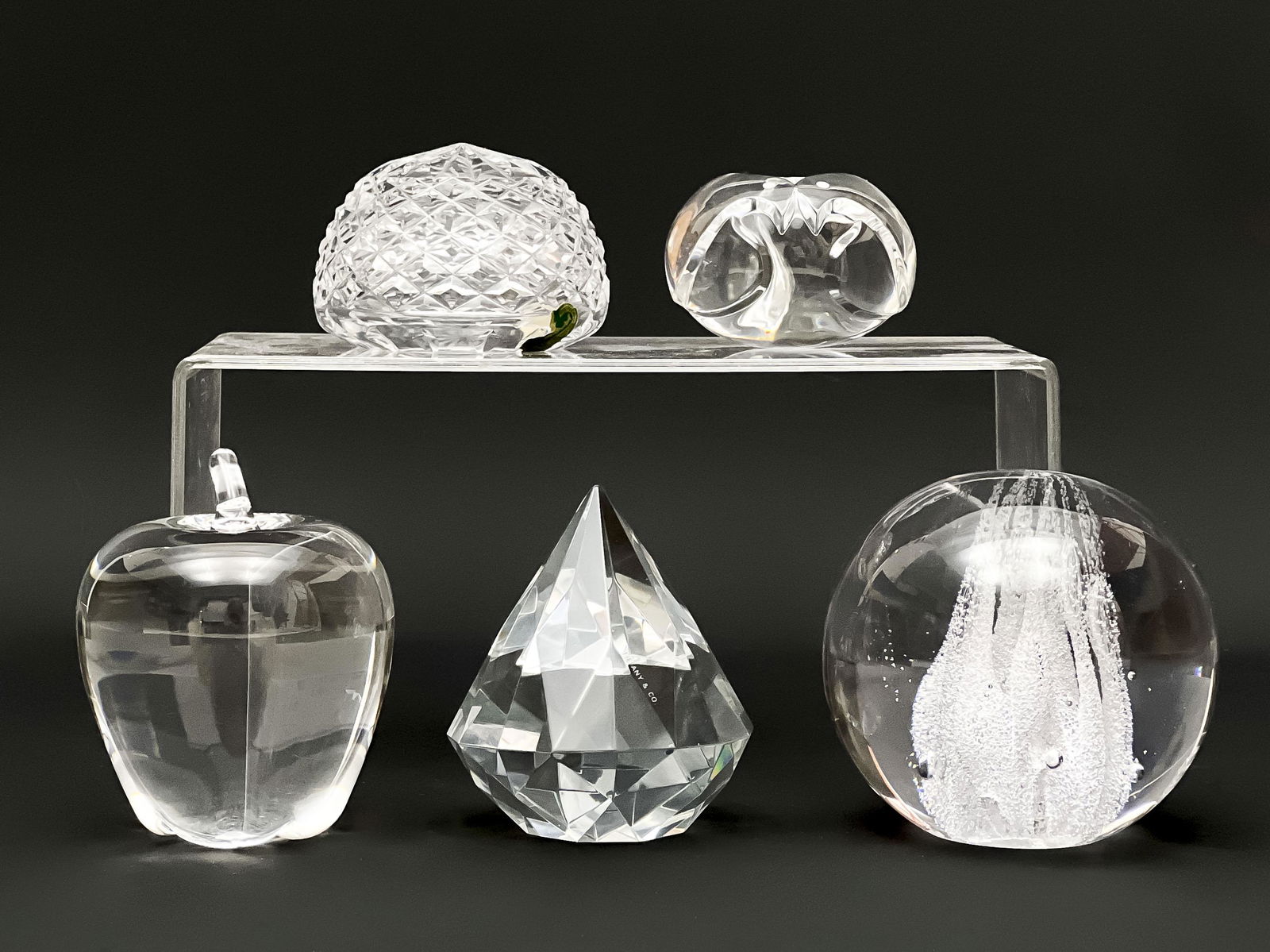 Collection of 5 Clear Crystal Paperweights, Incl. Tiffany & Co. (1 of 10)