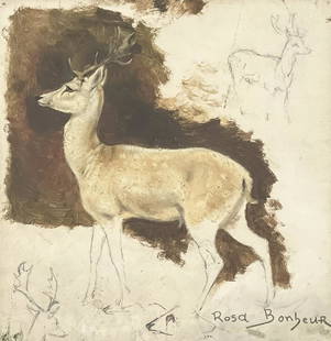 Rosa Bonheur - Study of a Deer: Lot 116 Rosa Bonheur French (1822-1899) Study of a Deer oil and graphite on paper signed lower right sight: 6 x 5 1/2 inches 14 3/8 x 14 3/8 x 1 inches, wood frame with glazing Provenance: From a Pri