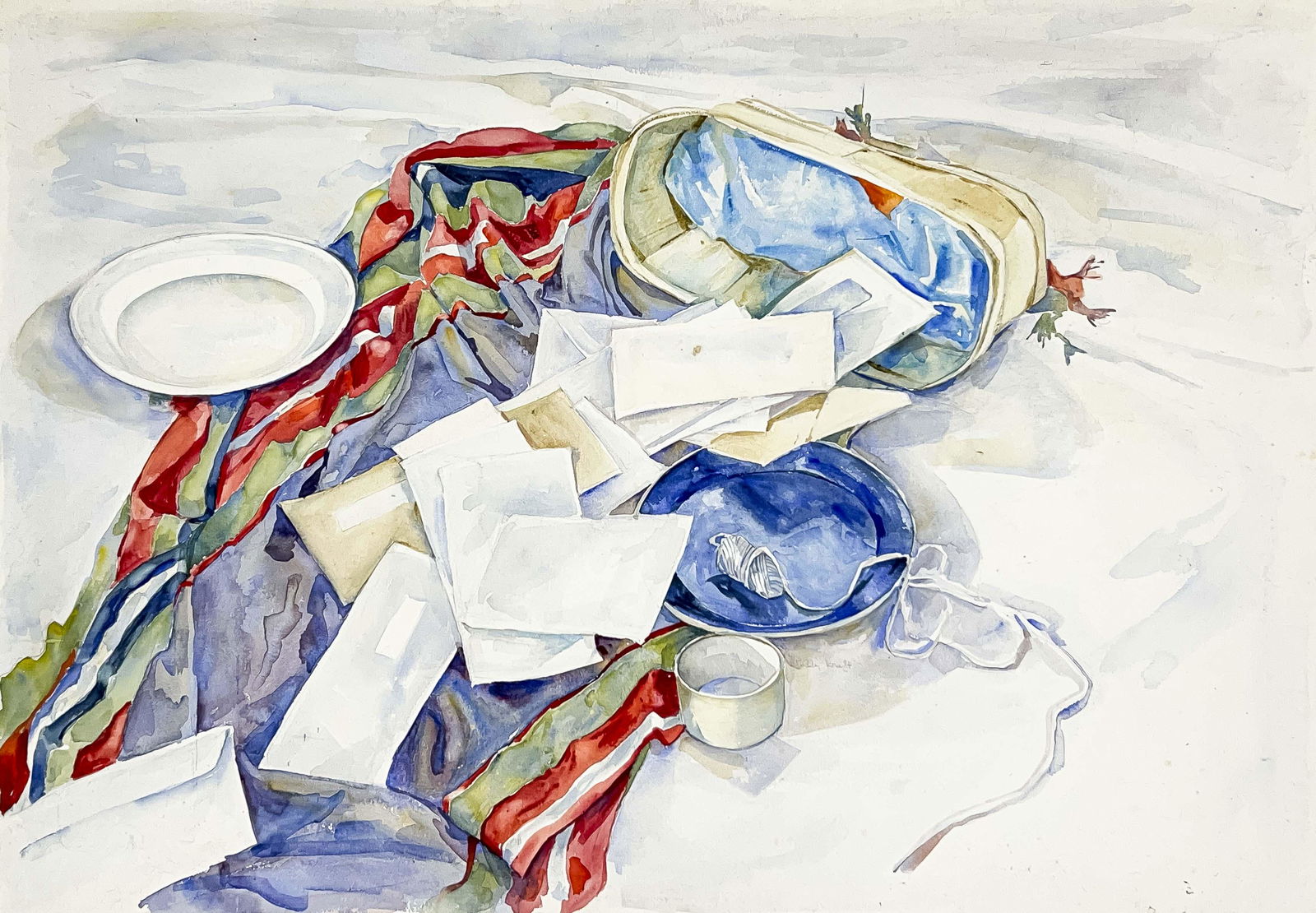 Polly Kraft - Untitled (Beach Still Life with Yarn): Lot 133 Polly Kraft American (1928-2017) Untitled (Beach Still Life with Yarn) watercolor on paper signed lower center 29 3/4 x 42 inches unframed Provenance: From an East Hampton Collection