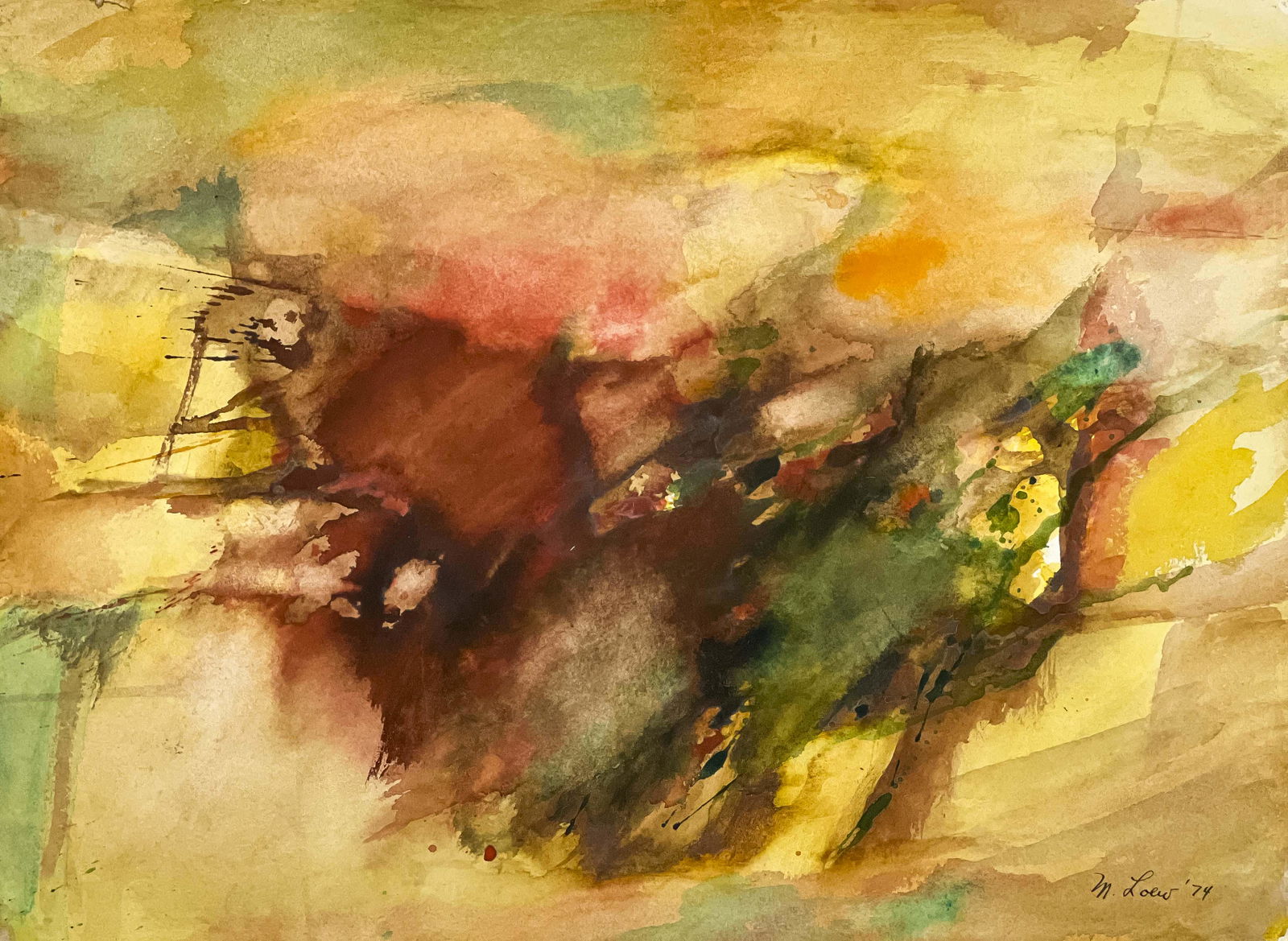 Michael Loew - Small Watercolor IV: Lot 74 Michael Loew American (1907-1985) Small Watercolor IV (1974) watercolor on paper signed lower right 11 1/4 x 15 1/4 inches unframed Provenance: From a Private Collection, by descent from the ar