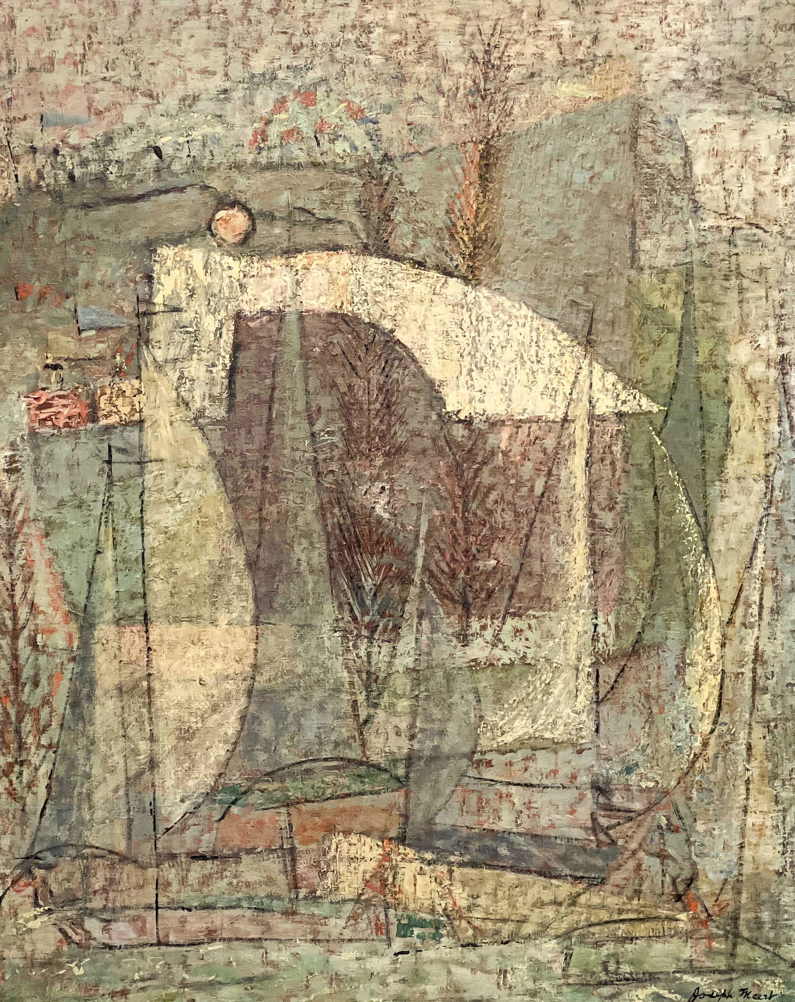 Joseph Meert - Sails: Lot 120 Joseph Meert Belgian (1905-1989) Sails oil on canvas signed lower right 30 x 24 inches frame dimensions: 35 1/2 x 29 1/2 x 2 1/4 inches, wood frame Provenance: From a New Jersey Collection