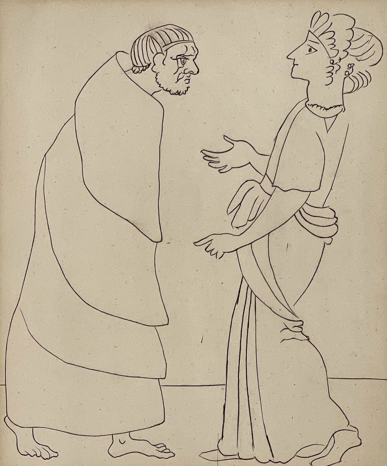 André Derain (attributed) - Untitled (Roman Figures): Lot 76 André Derain (attributed) French (1880-1954) Untitled (Roman Figures) engraving plate: 11 x 9 inches sheet: 12 3/4 x 10 inches unframed Provenance: From the Collection of Joan Kron, award