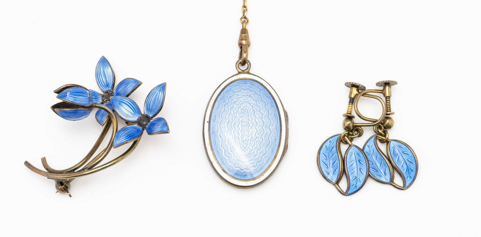 David Anderson and Other Blue Guilloche and Enamel Sterling Silver Jewelry (1 of 3)