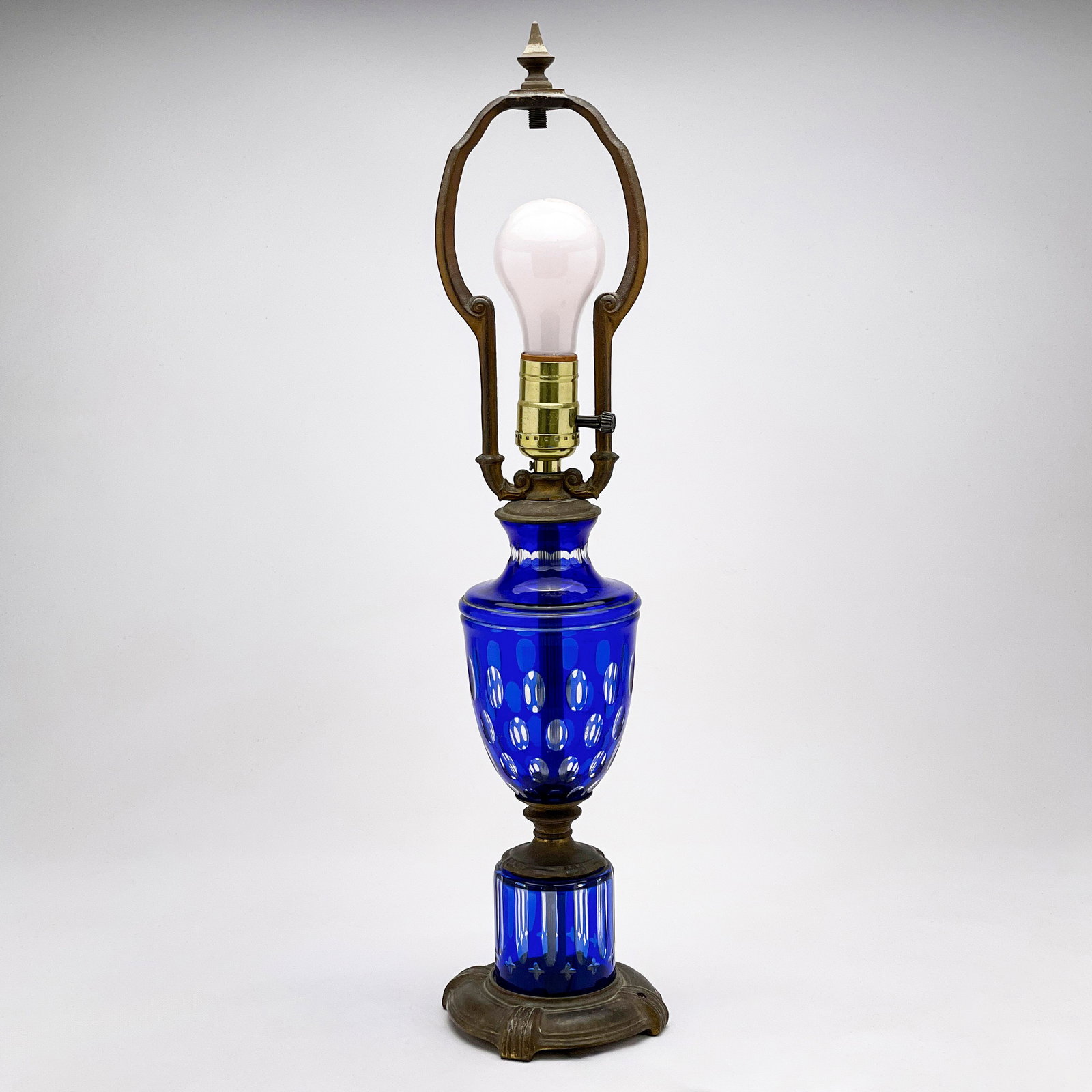 Bohemian Cobalt Blue Cut To Clear Glass Lamp (1 of 3)