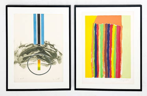 2 Contemporary Abstract Prints: Lot 196 2 Contemporary Abstract Prints including: Ronnie Landfield (American, b. 1947), lithograph in colors, 1973, signed lower right, numbered 10/75 Artist Unknown, ”Aeolus II,” color e