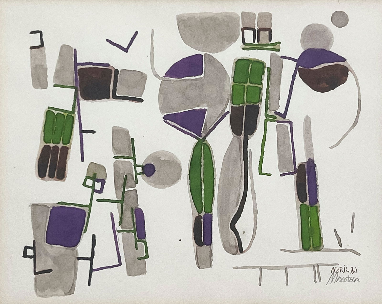 Gabriel Macotela - Untitled (Forms in Gray, Purple, and Green) (1 of 4)