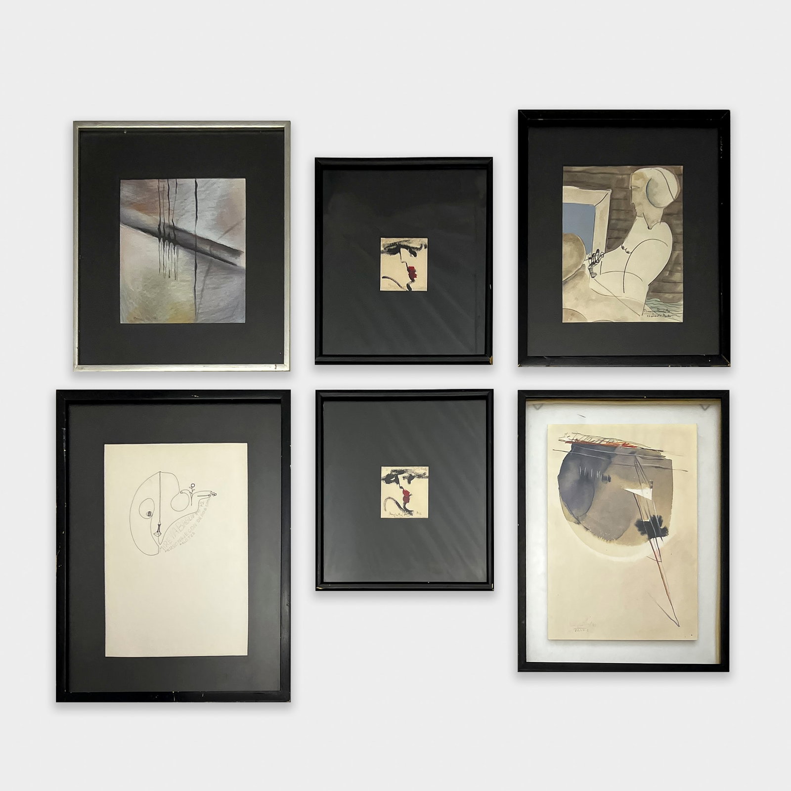 Mireya Baglietto - 6 Works on Paper: Lot 114 Mireya Baglietto Argentinian (b. 1936) 6 Works on Paper (1980) mixed media on paper each signed sight (largest): 12 1/4 x 9 inches frame dimensions (largest): 18 x 14 1/2 x 3/4 inches, wood fr