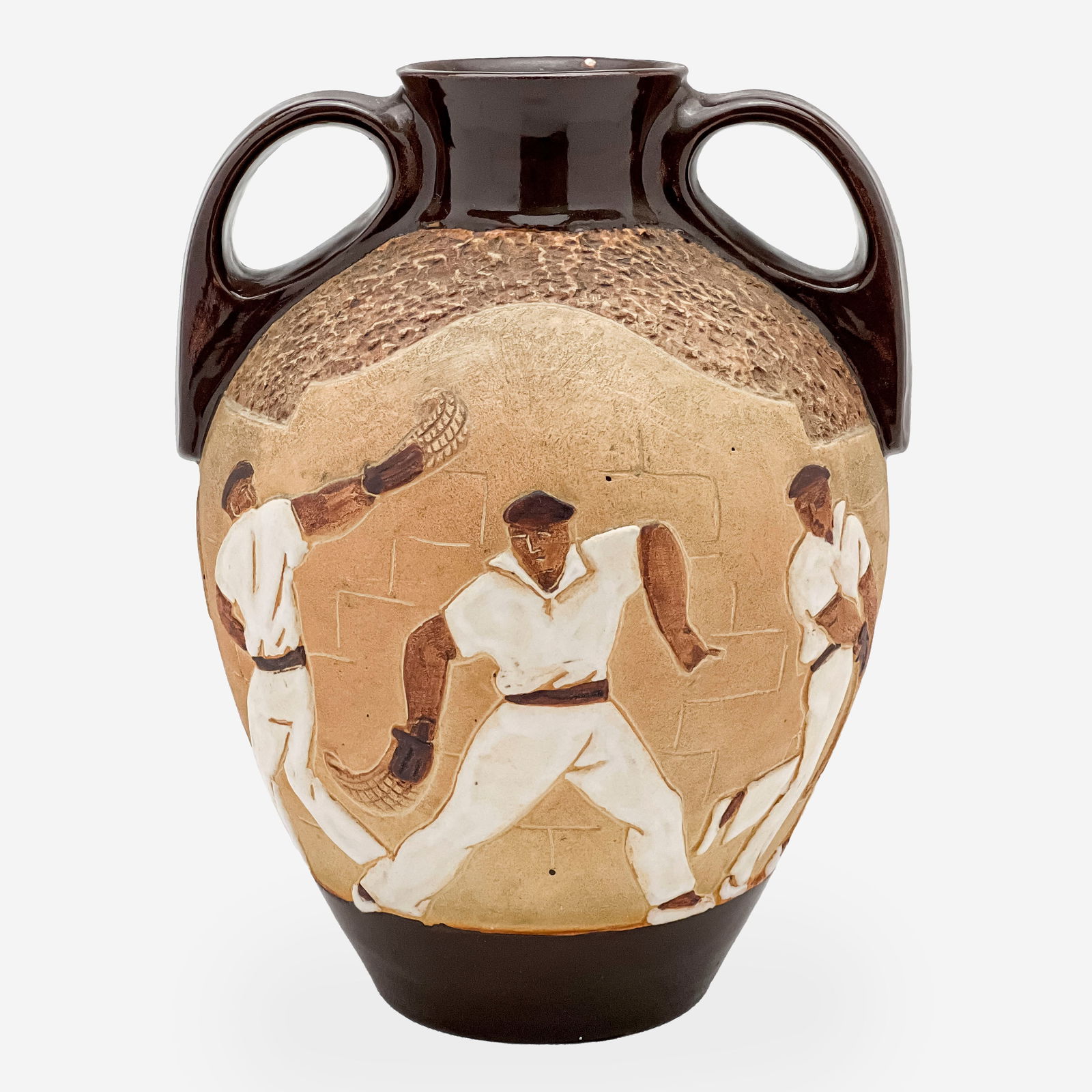 Étienne Vilotte & Poterie De Ciboure - Amphora Vase: Lot 83 Étienne Vilotte & Poterie De Ciboure French Manufacturer (active 1919 - 1995) Amphora Vase ceramic stamped 'VE Ciboure' and marked 'R LeCorrone' to underside height: 10 inches diameter: 7