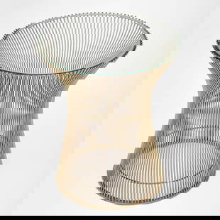 Warren Platner - End Table: Lot 141 Warren Platner American (1919-2006) End Table (designed 1965) Warren Platner for Knoll with a glass top and steel base with polished nickel finish height: 18 inches diameter: 16 inches Provena