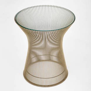 Warren Platner - End Table: Lot 141 Warren Platner American (1919-2006) End Table (designed 1965) Warren Platner for Knoll with a glass top and steel base with polished nickel finish height: 18 inches diameter: 16 inches Provena