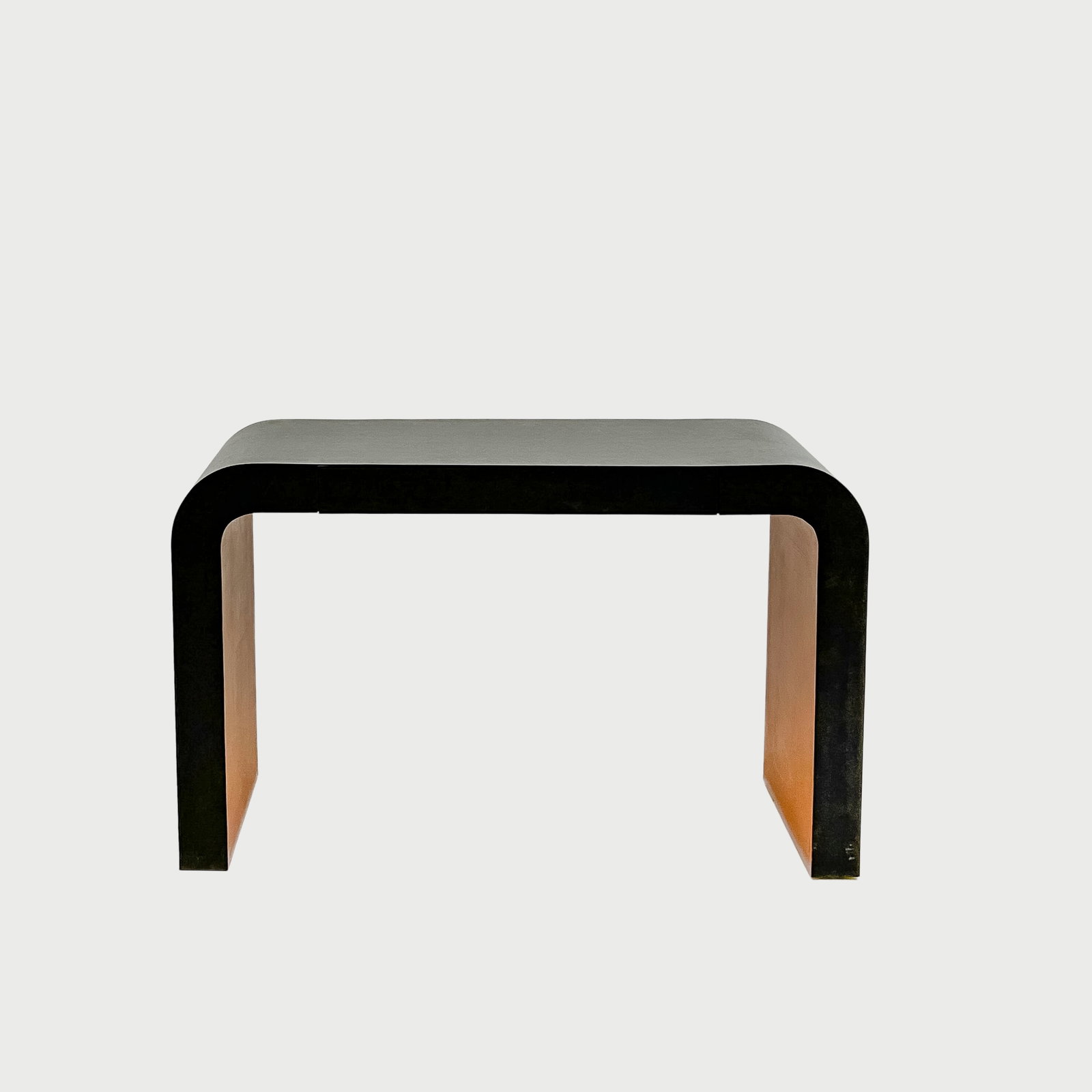 Waterfall Console Table: Lot 157 Waterfall Console Table console table with laminated exterior and single drawer 30 1/4 x 48 3/4 x 18 inches Provenance: From a Private New York Collection