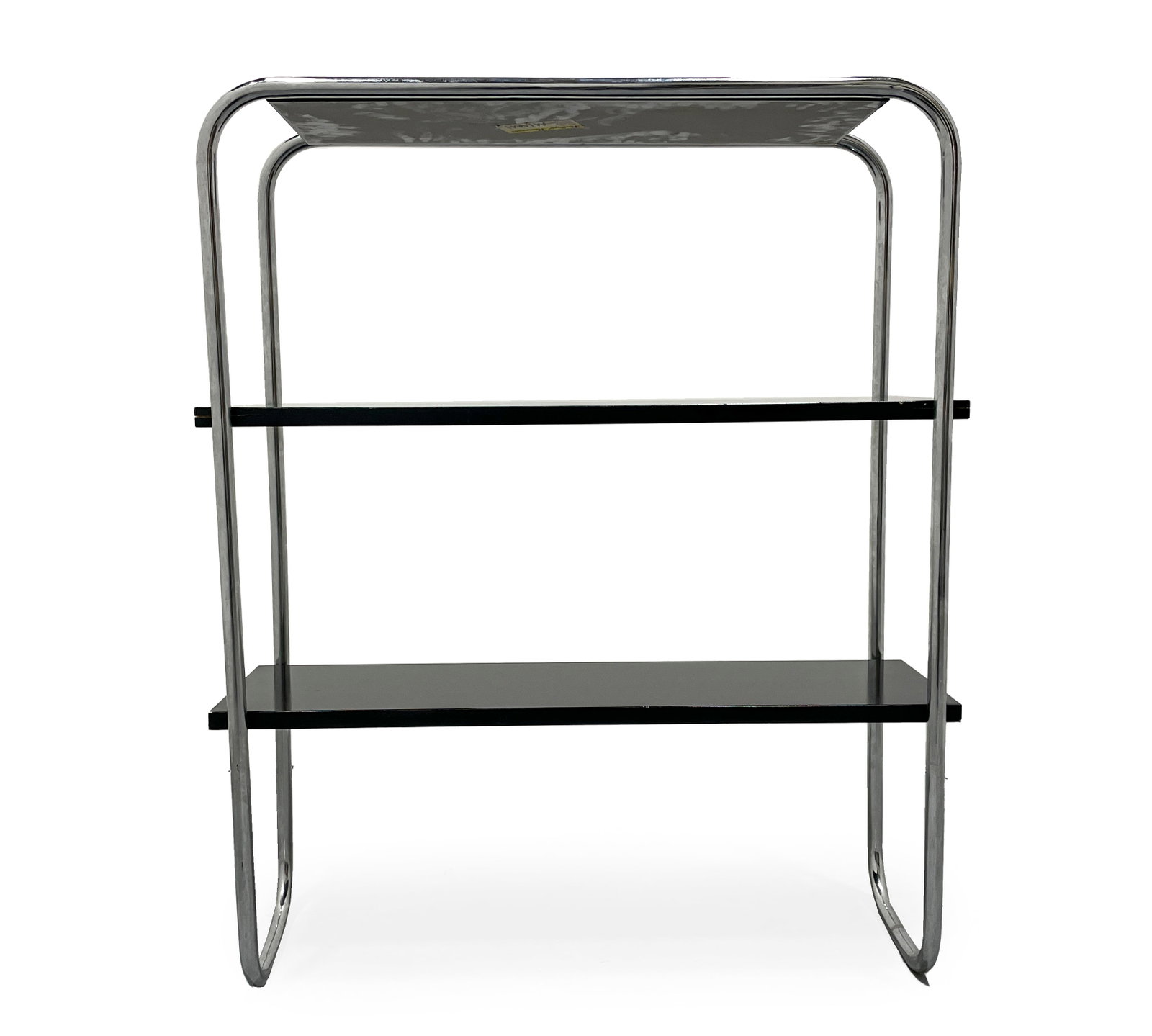 Tubular Chromed Steel and Enameled Étagère: Lot 161 Tubular Chromed Steel and Enameled Étagère 42 3/4 x 35 1/2 x 12 inches Provenance: From a Private New York Collection