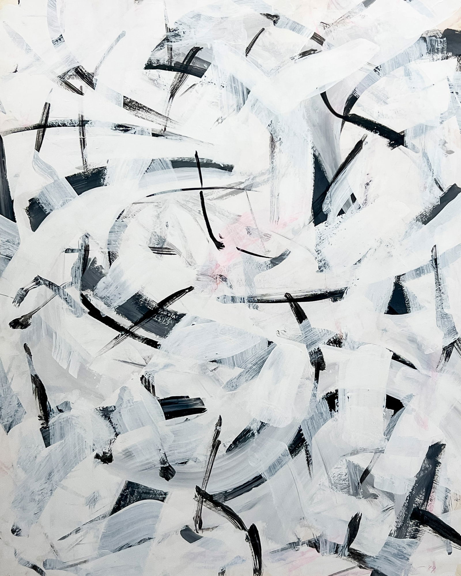 Michael Loew - Untitled (Composition in White, Pink, and Black): Lot 208 Michael Loew American (1907-1985) Untitled (Composition in White, Pink, and Black) (1969) oil on Bristol board signed lower right sight: 28 1/2 x 22 3/4 inches frame dimensions: 35 3/4 x 30 x