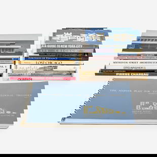 Collection of 17 Architecture Books: Lot 225 Collection of 17 Architecture Books comprised of volumes mostly focused on deco, city, modern, and historic architecture, as well as volumes on Otto Wagner, Pierre Chareau, Richard Neutra, an