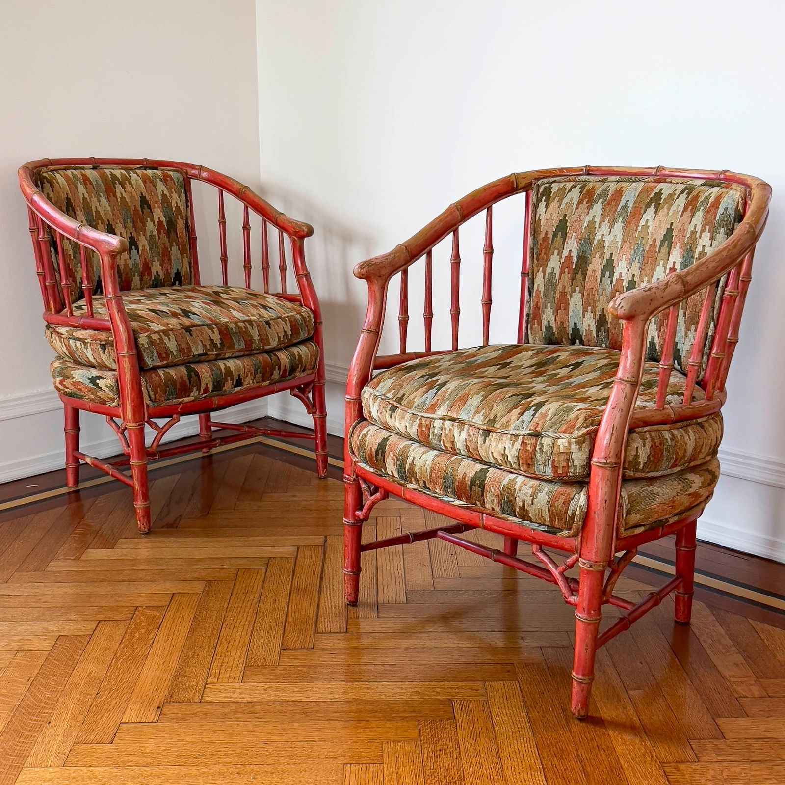 Painted Faux Bamboo Armchairs, Pair (1 of 5)