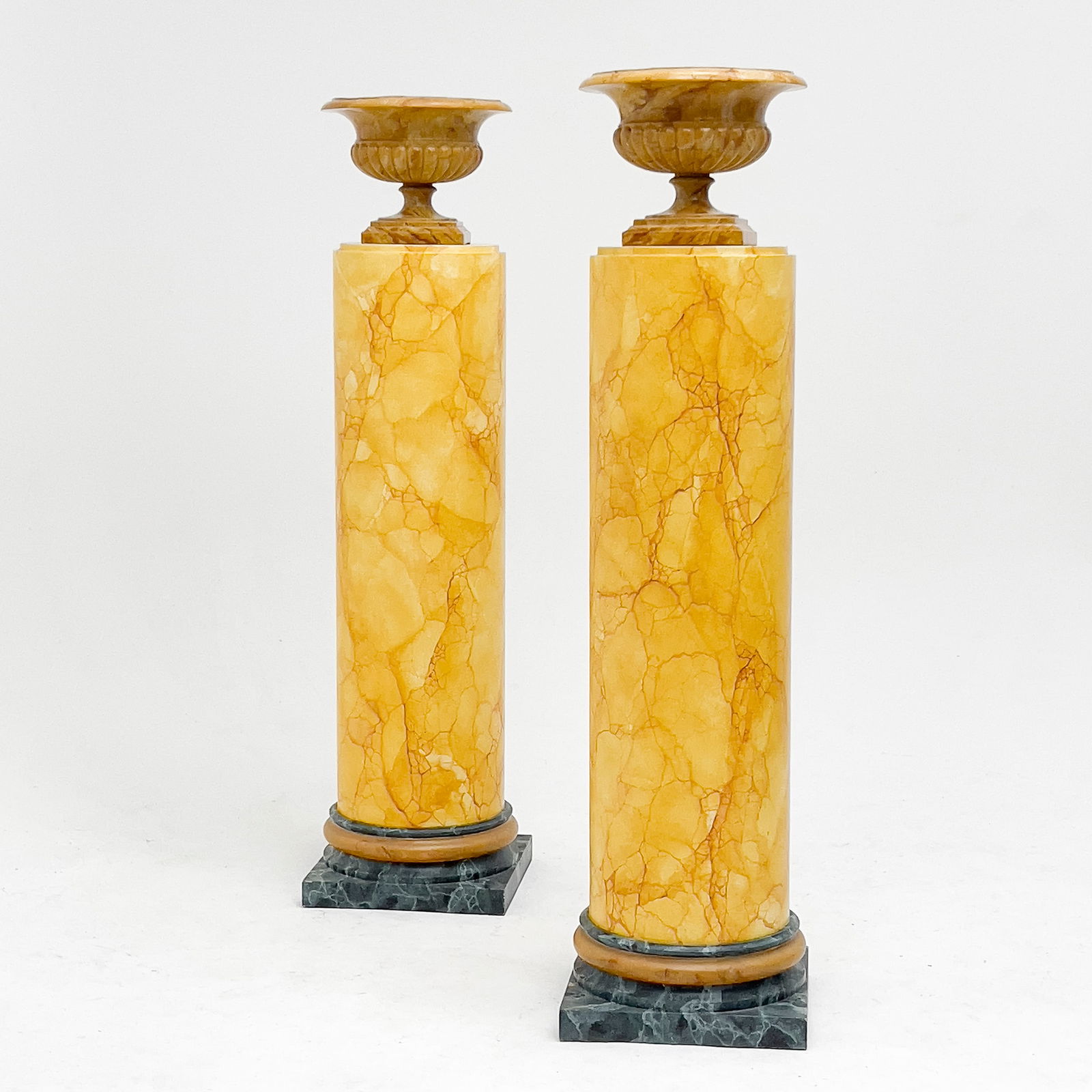 Trompe-l'Å“il Painted Marble Pedestals, Pair, along with Faux Marble Urns, Pair (1 of 7)