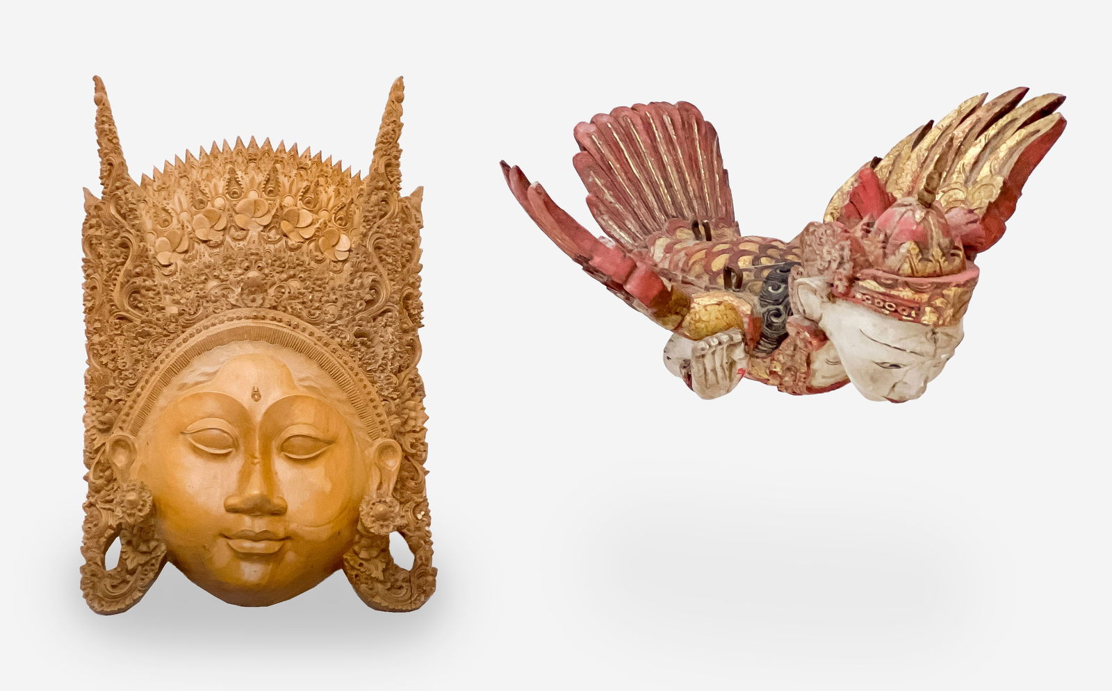 2 South East Asian Carved Wood Sculptures (1 of 9)