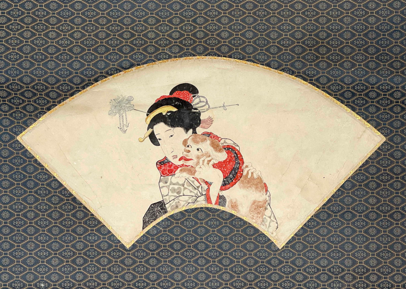 Japanese Hanging Scroll, Geisha with Dog (1 of 4)